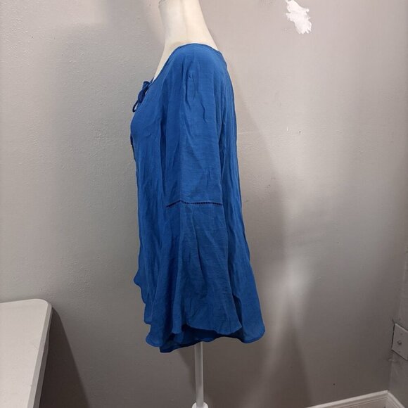 Counterparts Peasant Blouse Size Large Long Blue Bell Sleeve Boho Lightweight - Picture 5 of 13